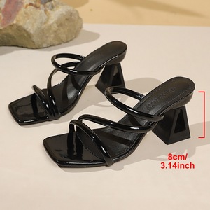 <span class=keywords><strong>Sandalias</strong></span> de <span class=keywords><strong>tacón</strong></span> grueso con punta cuadrada metálicas doradas para mujer, estilo deslizante para <span class=keywords><strong>fiesta</strong></span> - Product Image 4
