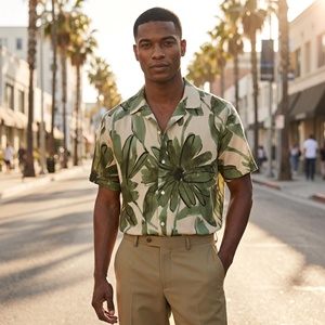 Camicia Hawaiana da Uomo a Maniche Corte con Stampa Integrale a Motivo Floreale Acquerello, Ideale per Vacanze al Mare e Tempo Libero - Ordine all'Ingrosso - Product Image 1