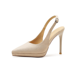 Escarpins slingback 1086C à bout pointu, talon aiguille super haut 8 cm, confortables, pour femme, en microfibre unie avec détail boucle - Product Image 5
