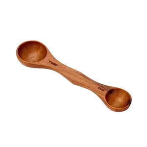 2 In 1 Double Ended Reddish Brown 7.25 x 2 Inch Wood Measuring Spoon