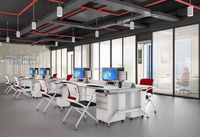 Table de conférence à plateau rabattable LEADCOM LS-418 pour projets de réaménagement de bureaux et de formation en entreprise, avec structure en magnésium-aluminium