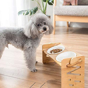 Suporte de bambu de madeira natural para animais, suporte ajustável para potes de cachorro - Product Image 4