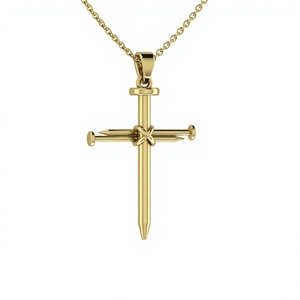 Collier de haute qualité en argent sterling 925 véritable, pendentif croix chrétienne de 24x30mm avec clou de crucifixion, cristal et strass, 18 pouces - Product Image 1