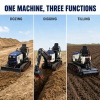 Tracteur agricole miniature diesel 4x4 40 CV avec prise de force hydraulique, chenilles et cultivateur