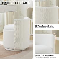 Hanyee 360 °   Tabouret de coiffeuse pivotant avec rangement, dossier incurvé texturé ondulé, tabouret rond pour maquillage, idéal pour chambre à coucher et bureau de coiffeuse