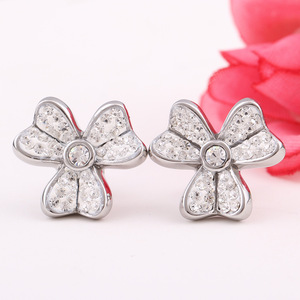 Flower <b>Stud</b> <b>Earrings</b> White Diamond Encrusted 304 Stainless Steel Gift Jewelry - Product Image 2