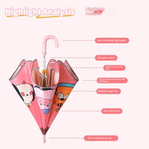 Parapluie de dessin animé pour enfants, idéal pour la maternelle et l'école primaire (garçons et filles), avec étiquette nominative anti-perte et design aux coins arrondis - Product Image 2