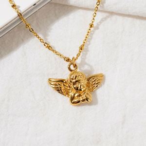 Collier bébé ange gardien sans nickel, pendentif aile d'ange en acier inoxydable - Product Image 1