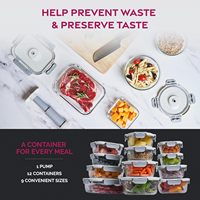 Vacumeerbare glazen voedselbewaarcontainers set met handpomp, BPA-vrij, lekvrij, luchtdichte deksels voor maaltijdvoorbereiding & lunchresten