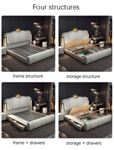 Итальянская роскошная мягкая кровать размера King/Queen с местом для хранения, кожаная кровать, современная высококачественная кровать, обитая тканью, с ночником, мебель для спальни - Product Image 6