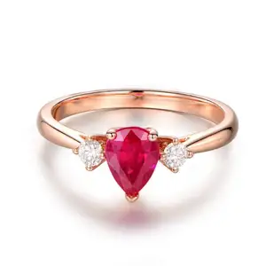 14K Goud Robijn Sieraden 18K Rose Gold Echte Diamanten Natuurlijke Peer Cut Ruby Engagement Rings