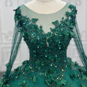 9838 2023 Vestidos de Novia Verdes de Lujo con Cuello Redondo para Mujer, Vestido de Noche con Lentejuelas - Product Image 6