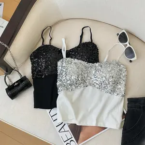 Star Sexy Sequins Crop Top Women Coquette Tank Tops Shiny Short Camis Slim Fit Aesthetic