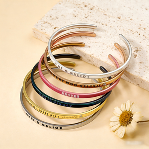 Brazalete en Forma de C de Acero Inoxidable de 3/4 mm al por Mayor, Chapado en Oro de 18K, Moderno, Personalizado con Frase Inspiradora Grabada, Unisex - Product Image 3