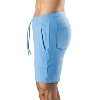 Shorts de survêtement pour homme en mélange de coton bleu ciel, doux, avec cordon de serrage et taille élastique, pour l'été et les loisirs