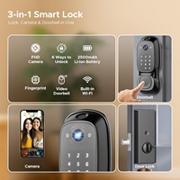 Serrure connectée Tuya WiFi entièrement automatique avec interphone vidéo, stockage cloud, en alliage d'aluminium, alimentation d'urgence Type-C