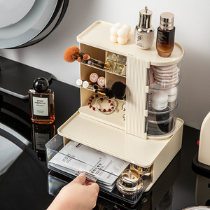 Cosmetic Organizer Desktop <b>Storage</b> <b>Box</b> With Compartments And <b>Drawers</b> Cream White Ivory White Black Large Capacity Makeup Brush - Product Image 3