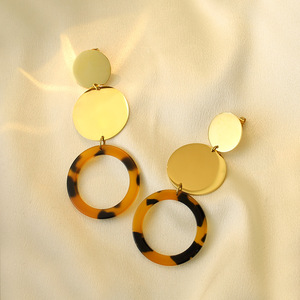 Geometric Drop Earrings Gold Tortoise Shell Office Career Stainless Steel Women's Fashion Jewelry - Product Image 3