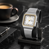 Jam Tangan Pria SKMEI 9414 Persegi Ukuran Kecil 32mm Analog Quartz Tali Baja Lipat Bisnis Fashion Grosir