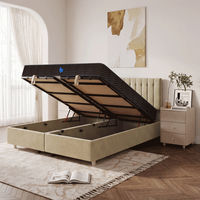 Lit Moderne en Tissu au Design Simple et Abordable, Ensemble de Meubles de Chambre Populaire en Bois avec Rangement, Taille King Size pour la Maison