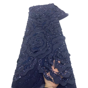 ผ้าลูกไม้เนื้อเน็ตปักลายมุกพร้อมเลื่อมสำหรับชุดแต่งงานเจ้าสาวจาก NI.AI African Tissue Cord Lace - Product Image 5