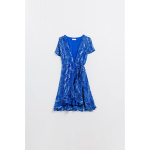 Robe courte en tissu imprimé animalier bleu et lurex doré - Product Image 5