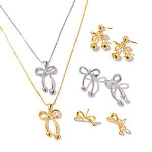 ชุดเครื่องประดับเชอร์รี่โบว์น็อต สร้อยคอ ต่างหู สแตนเลส ของขวัญแฟชั่นสำหรับผู้หญิง - Product Image 5
