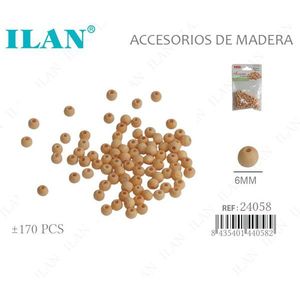 Perline di legno ILAN rotonde naturali da 6 mm per la creazione di gioielli, 170 pezzi - Product Image 1