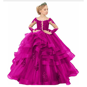 Abiti da ragazza di fiori all'uncinetto in pizzo di poliestere per matrimoni o collo di raso lungo pavimento 3D Appliques stile Preppy abito da ballo per <span class=keywords><strong>bambini</strong></span> - Product Image 4