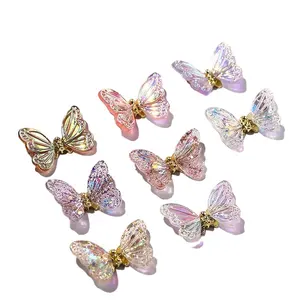 Vente en gros 2024 Nouveau design 3D Luxe Aurore Papillon Zircon Diamant Nail Art Strass DIY Nail Art Décoration Accessoires