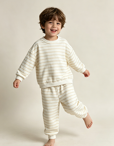 Completi Sportivi per Bambini e Bambine in Felpa Francese a Righe, Felpa Larga e Pantaloni Tuta, Set 2 Pezzi - Product Image 3