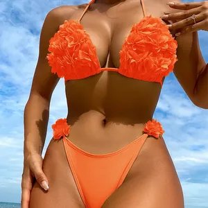 Bikini à pétales pour femmes, bikini <span class=keywords><strong>de</strong></span> plage à lacets, <span class=keywords><strong>maillot</strong></span> <span class=keywords><strong>de</strong></span> <span class=keywords><strong>bain</strong></span> à deux corps, couleur vive, été, nouveauté, 36/5000 - Product Image 3