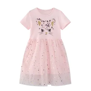 RTS, для детей возрастом от 2 до 7 лет Одежда для девочек Хлопковое платье для маленьких девочек, с блестками в форме звездочек, низ платья Детские платья с изображением кота; Детские платья для девочек