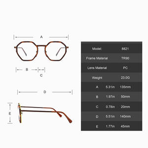 กรอบแว่นตาทรงแปดเหลี่ยม ยูนิเซ็กส์ แบบเต็มกรอบ TR90 น้ำหนักเบา เลนส์พลาโน 135 มม. 50 มม. 20 มม. 140 มม. 45 มม. - Product Image 1