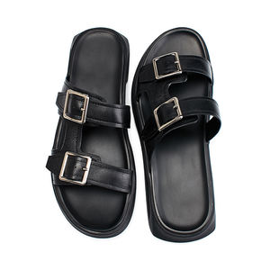 <span class=keywords><strong>Chanclas</strong></span> de cuero genuino <span class=keywords><strong>para</strong></span> <span class=keywords><strong>hombre</strong></span>, sandalias de playa de verano personalizadas, suela blanda antideslizante, zapatillas de medio vestido de moda, Invierno - Product Image 4