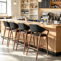 Chaise de bar nordique moderne personnalisable en cuir PU et éponge, avec structure en bois massif, tabouret de comptoir pour la maison, l'îlot de cuisine, le bar, l'hôtel, le salon
