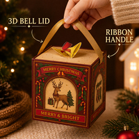 Boîte cadeau de Noël vintage avec couvercle cloche 3D, ruban et poignée, pour emballer pommes, biscuits et bonbons de Noël, rouge et vert, 2 couleurs