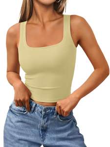 Offre Spéciale personnalisé femmes col carré recadrée côtelé débardeurs évacuation de l'humidité sans manches vêtements d'entraînement pour la salle de sport - Product Image 2