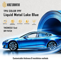 KING MARTIN Film de protection de peinture sans DMF, autocollants de carrosserie automobile, adapté aux voitures, bleu lac métallique liquide, TPU couleur PPF