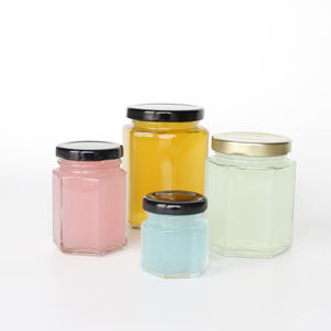 Bocaux hexagonaux en verre pour miel, <span class=keywords><strong>confiture</strong></span>, gelée, cornichons, sauce <span class=keywords><strong>tomate</strong></span>, avec couvercles - Product Image 5