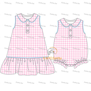 Ropa para niños verano cuello Peter Pan vestidos para niñas pequeñas vestido tejido gingham para niños niña Pascua - Product Image 2