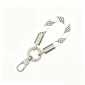 DF22 Nylon <b>Braided</b> Keychain With Metal Clasp White And Black Checkered Pattern Fitness <b>Accessory</b> All Seasons - Product Image 1