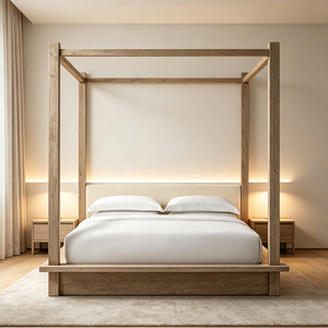 Lit à baldaquin en noyer massif de style américain moderne avec un design de lit moelleux, élégant, durable et écologique - Product Image 3
