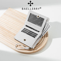 Dompet Koin Pendek Kulit PU Berlapis Lilin Premium Baellerry, Tempat Kartu Pelajar