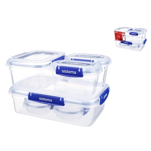Contenitori per alimenti Sistema Klipit Plus, confezione da 6, trasparenti con coperchi blu, per la preparazione dei pasti e l'organizzazione della cucina - Product Image 1