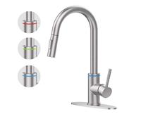 Robinet de cuisine monocommande moderne en laiton brossé noir, avec douchette extractible rotative à lumière LED, cartouche céramique, eau chaude/froide