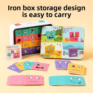 <span class=keywords><strong>Cubo</strong></span> de Madera para Cambiar Expresiones Faciales, Bloques de Rompecabezas con 40 Piezas de Animales y Naturaleza, Juguete Educativo - Product Image 3