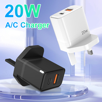 Cargador Rápido de 20W con Doble Salida, Enchufe del Reino Unido, USB-A Tipo-C PD QC3.0, Adaptador de Viaje Ignífugo para Laptop y Teléfono Móvil