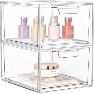 Fashion Advanced Clear Acrylic 2 Pieces Can Be Stacked Makeup Storage Box Acrylic Storage Drawer Cabinet for Dressing Table Sink
