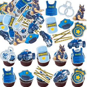Adornos Comestibles para Cupcakes con Forma de Helicóptero, Coche, Perro, Insignia y Uniforme de Policía, Decoraciones para Pasteles de Fiesta de Cumpleaños con Temática Policial - Product Image 1